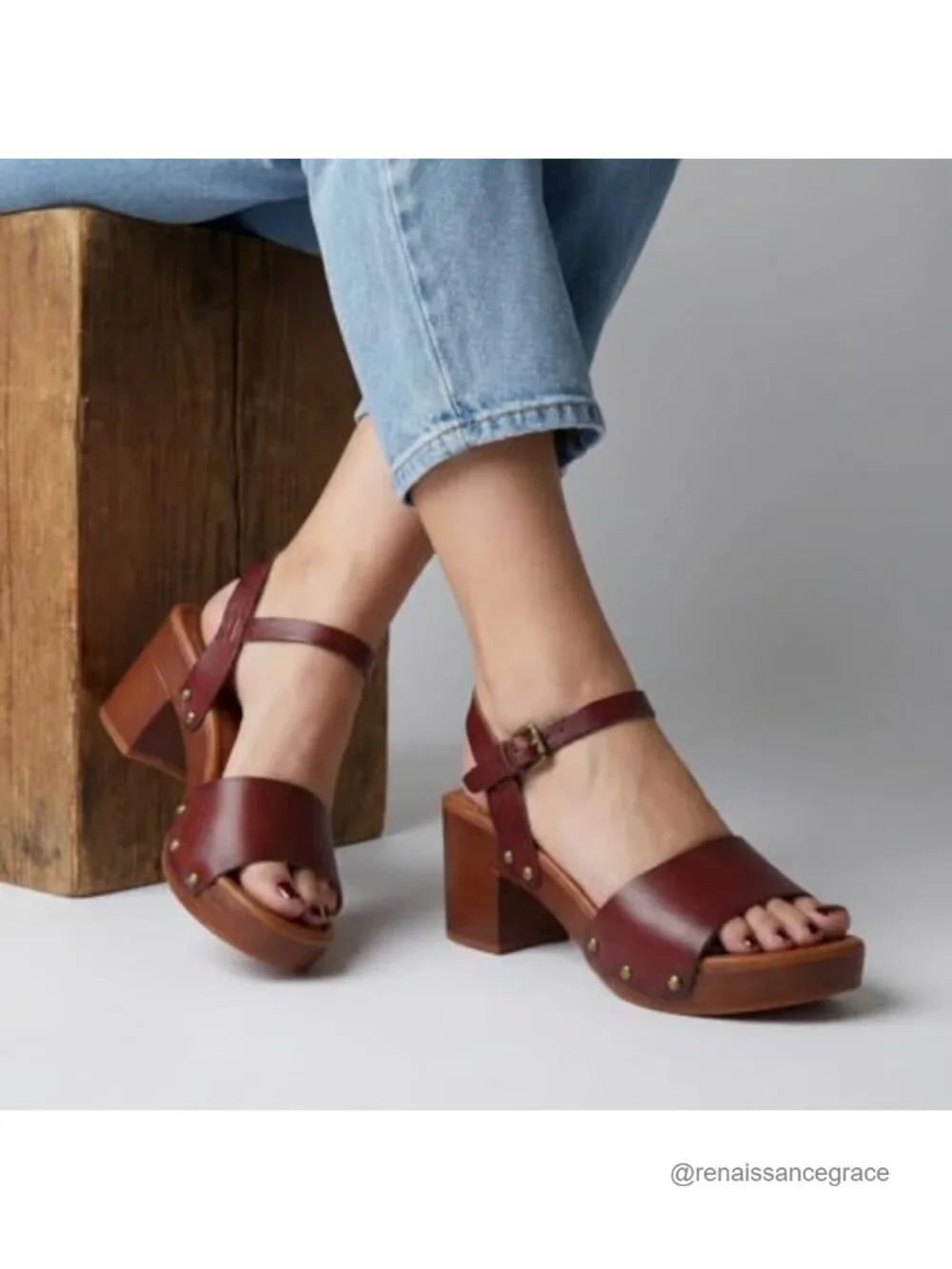 Cushionaire Sloan Faux Wood Wedge Sandal Memory Foam LiteSole Ankle Strap